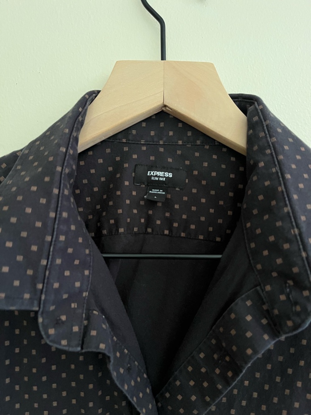 Express Black Slim Fit Shirt with Brown Square Print